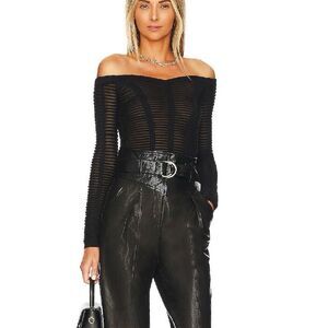 Revolve NBD Amity Layered Mesh Off Shoulder Knit Top Long Sleeve Women XS‎ Black